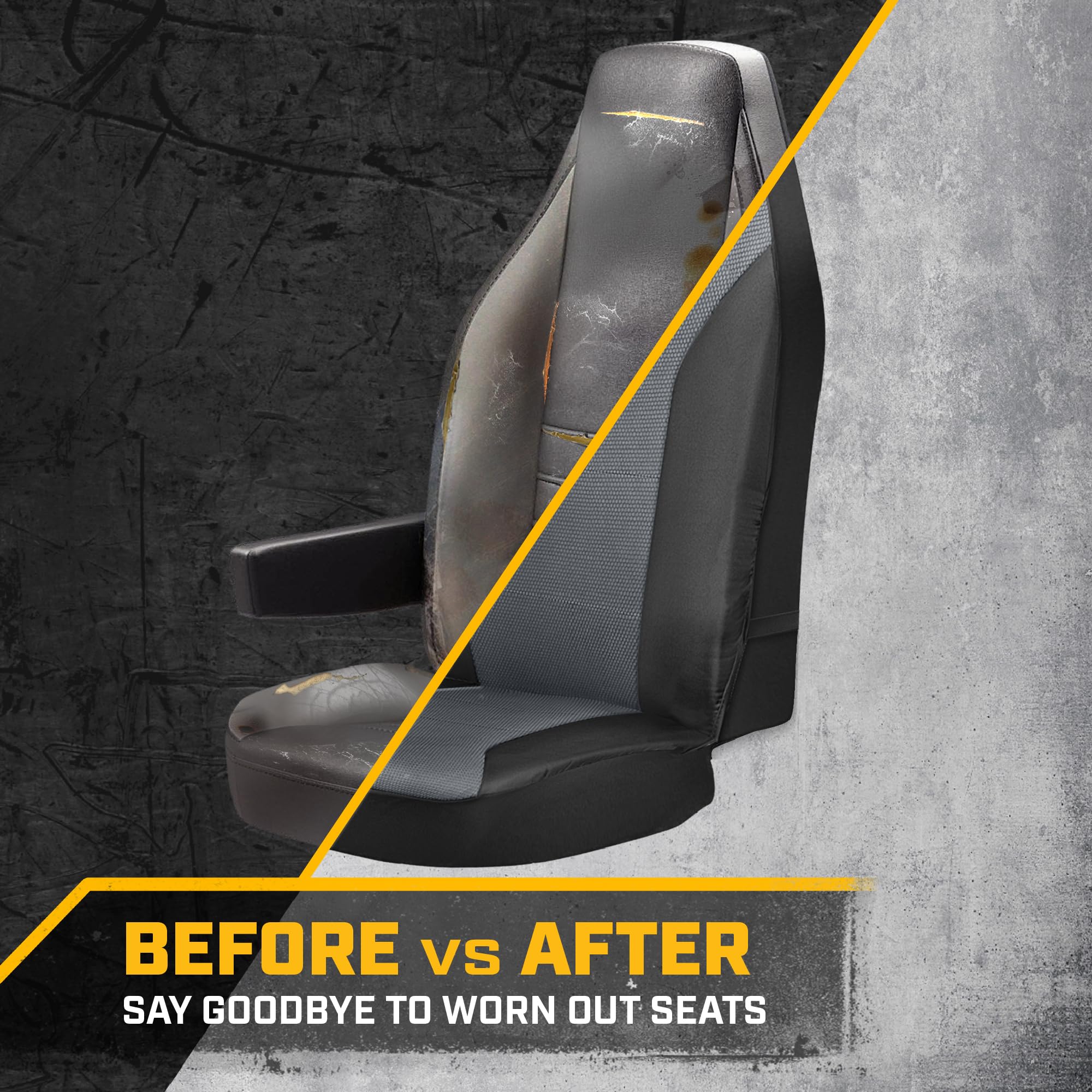 CAT installed seat cover in cab demonstrating fit and preserved upholstery