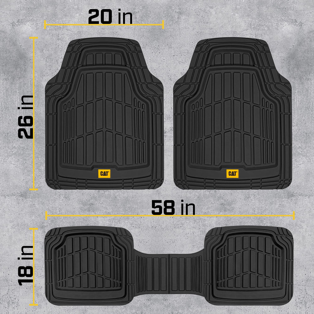 CAT mats containing water and mud to protect vehicle carpet from spills