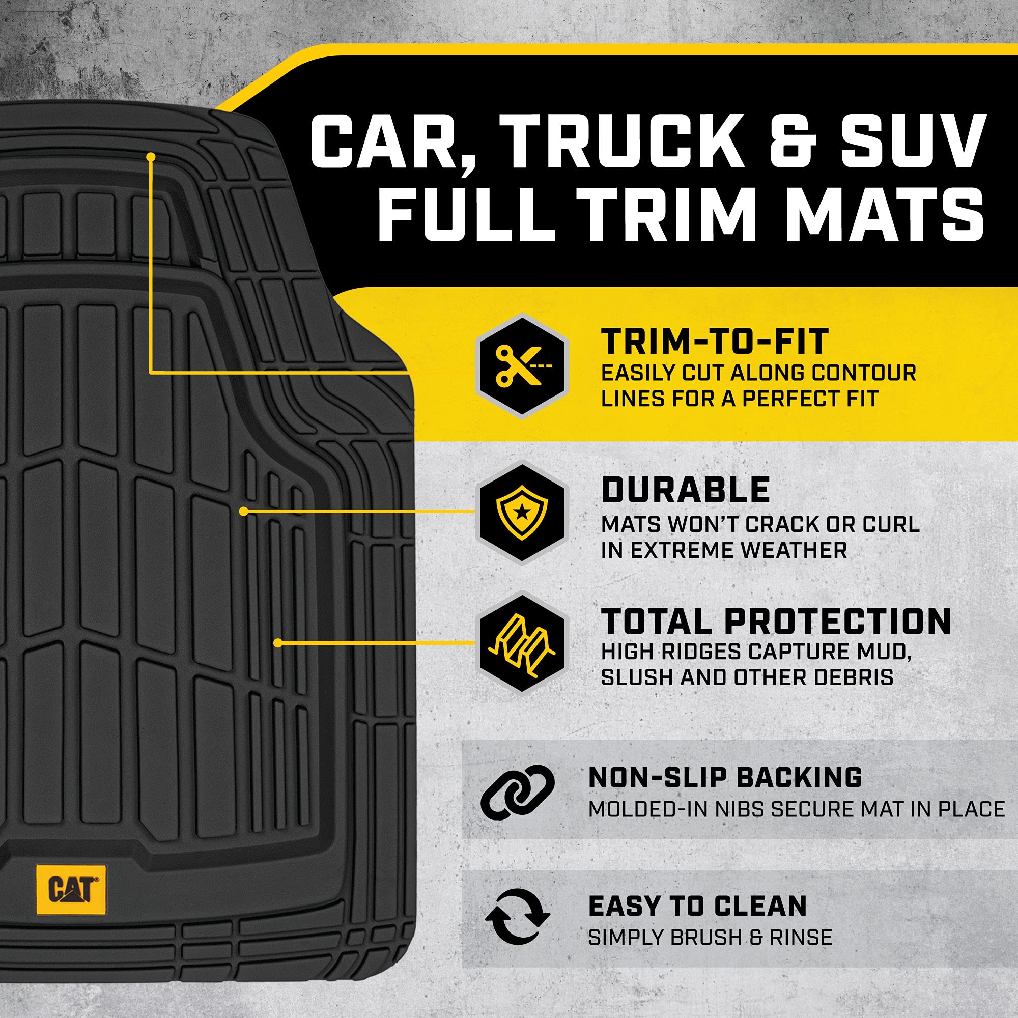 CAT rear mat full-width displayed to show coverage and easy cleaning benefit