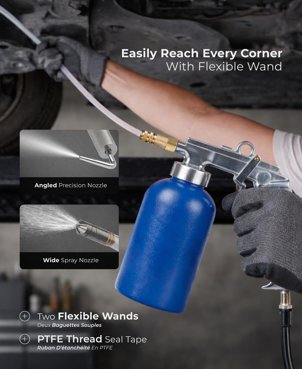 Caute flexible wands detail bending into tight spaces for targeted coverage