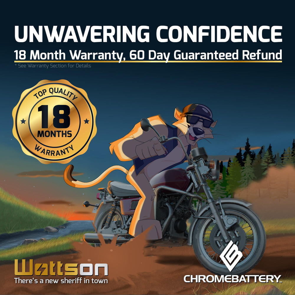 CB CHROMEBATTERY close-up label showing model and safety markings for confidence
