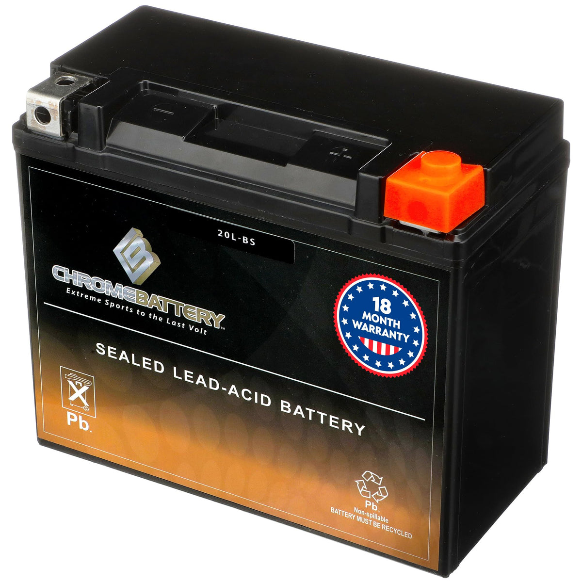 CB CHROMEBATTERY front view showing battery and ready-to-install benefit