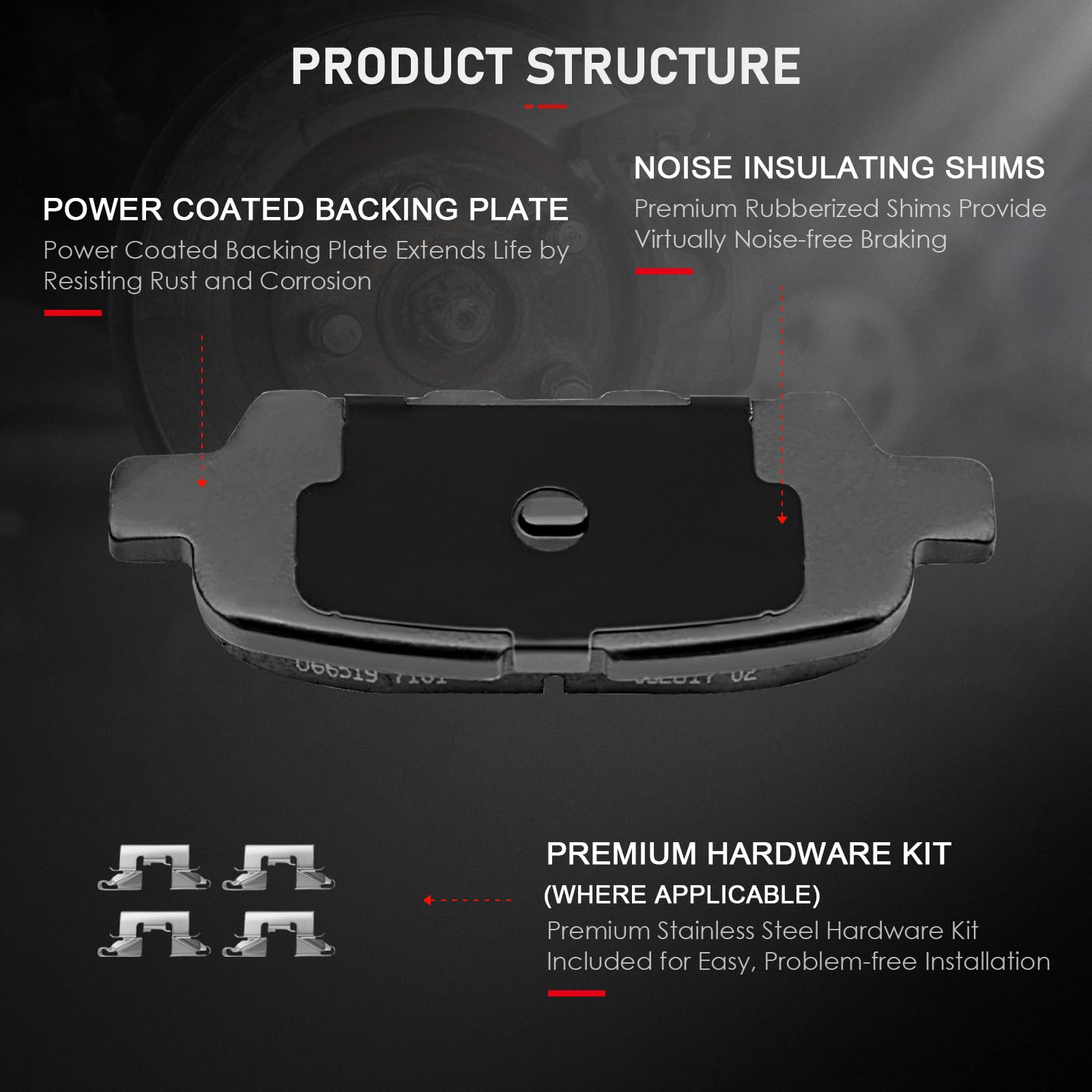cciyu front pad closeup showing semi-metallic texture and heat resistance