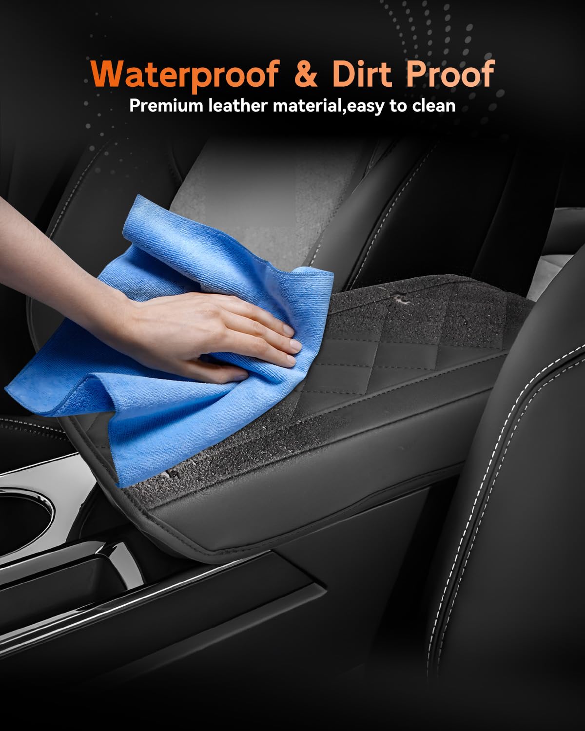 CDEFG open armrest with cover preserving storage access and functionality