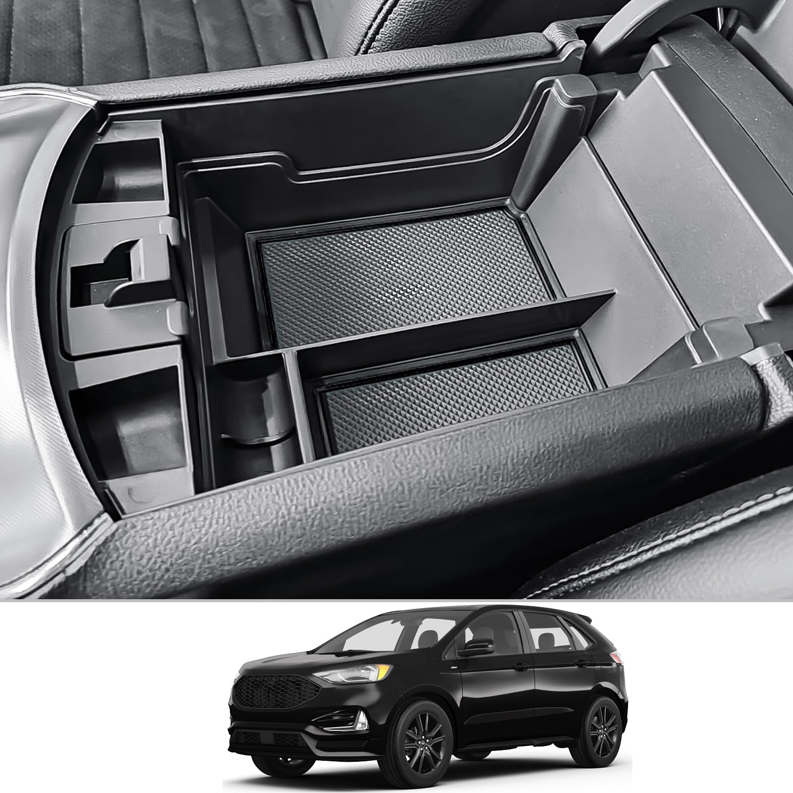 CDEFG front view center console tray showing neat storage benefit