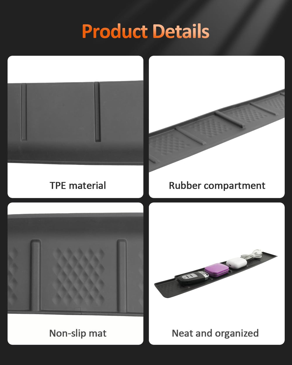 CDEFG phone and keys resting on mat reducing slide and rattle