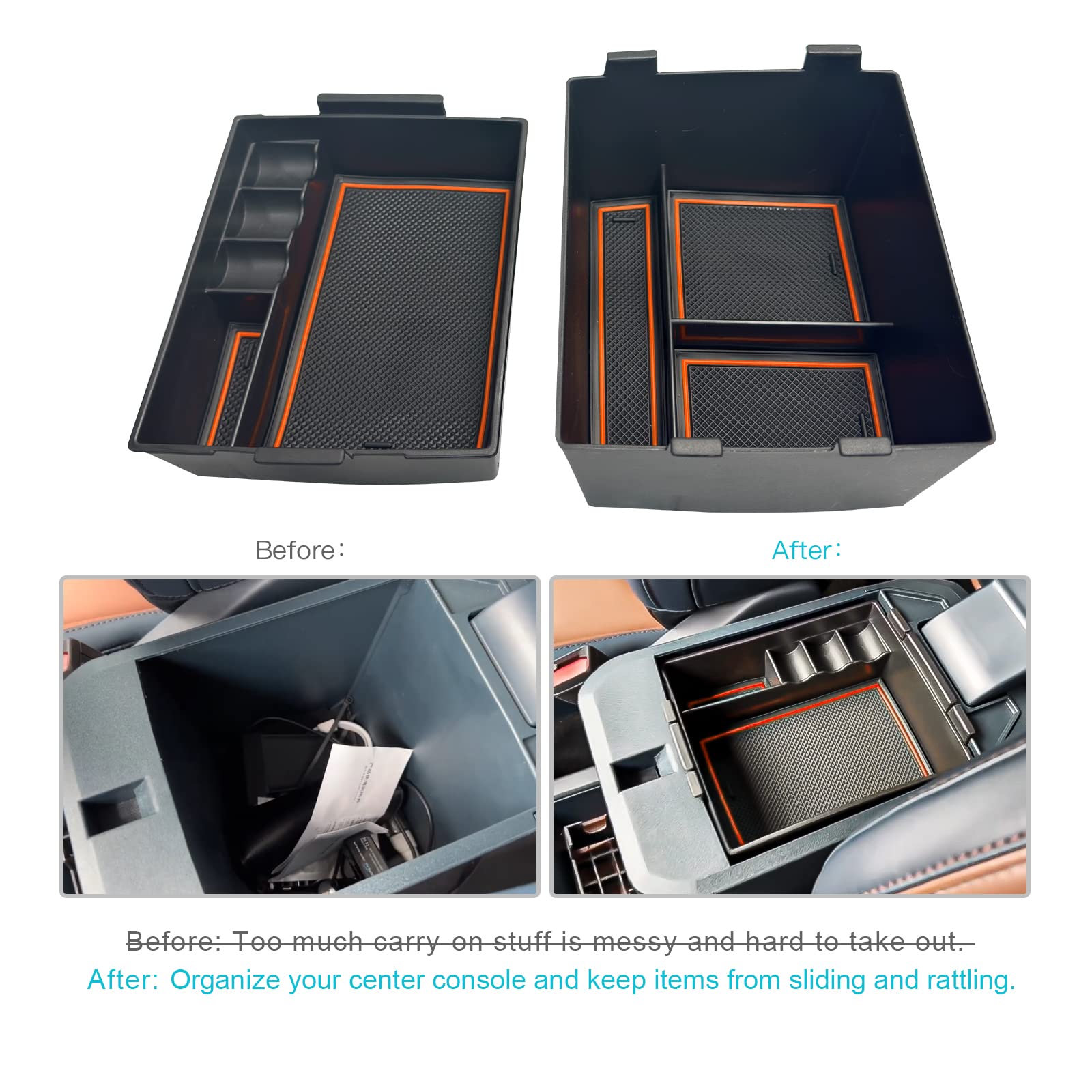 CDEFG tray installed in Maverick console for tidy, accessible storage