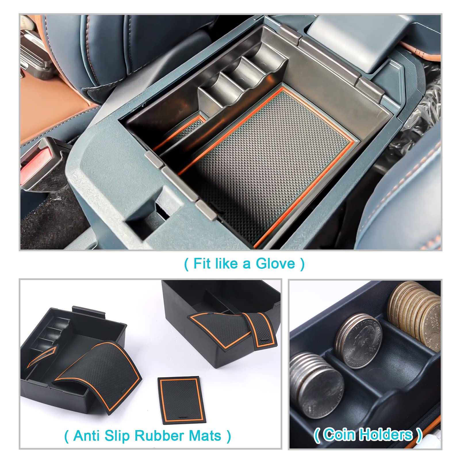 CDEFG organizer holding phone sunglasses and coins for quick reach