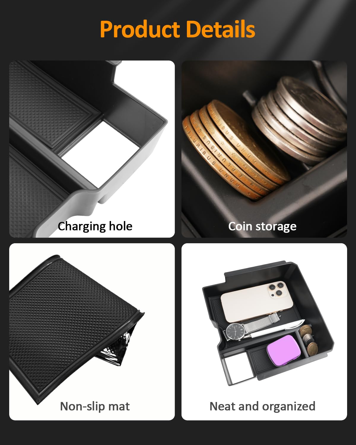 CDEFG tray next to smartphone showing scale and compact storage benefit