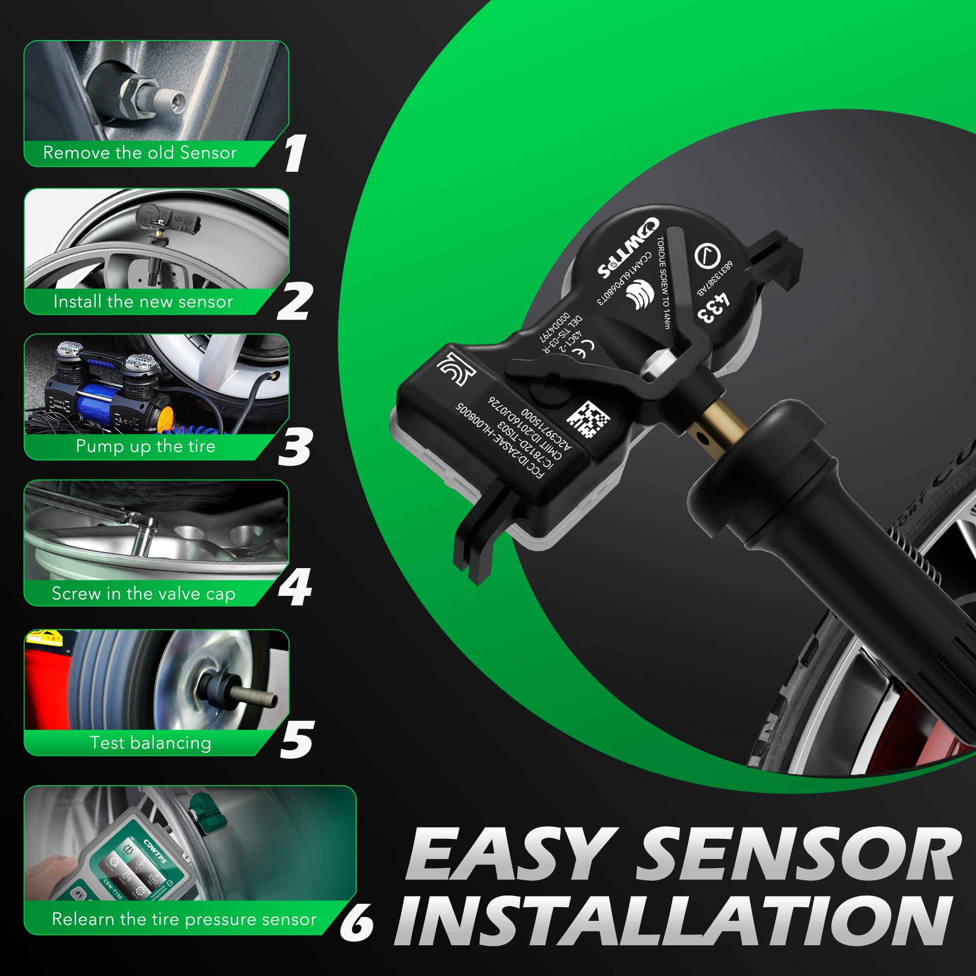CDWTPS sensor mounted on wheel demonstrating ready-to-use installation