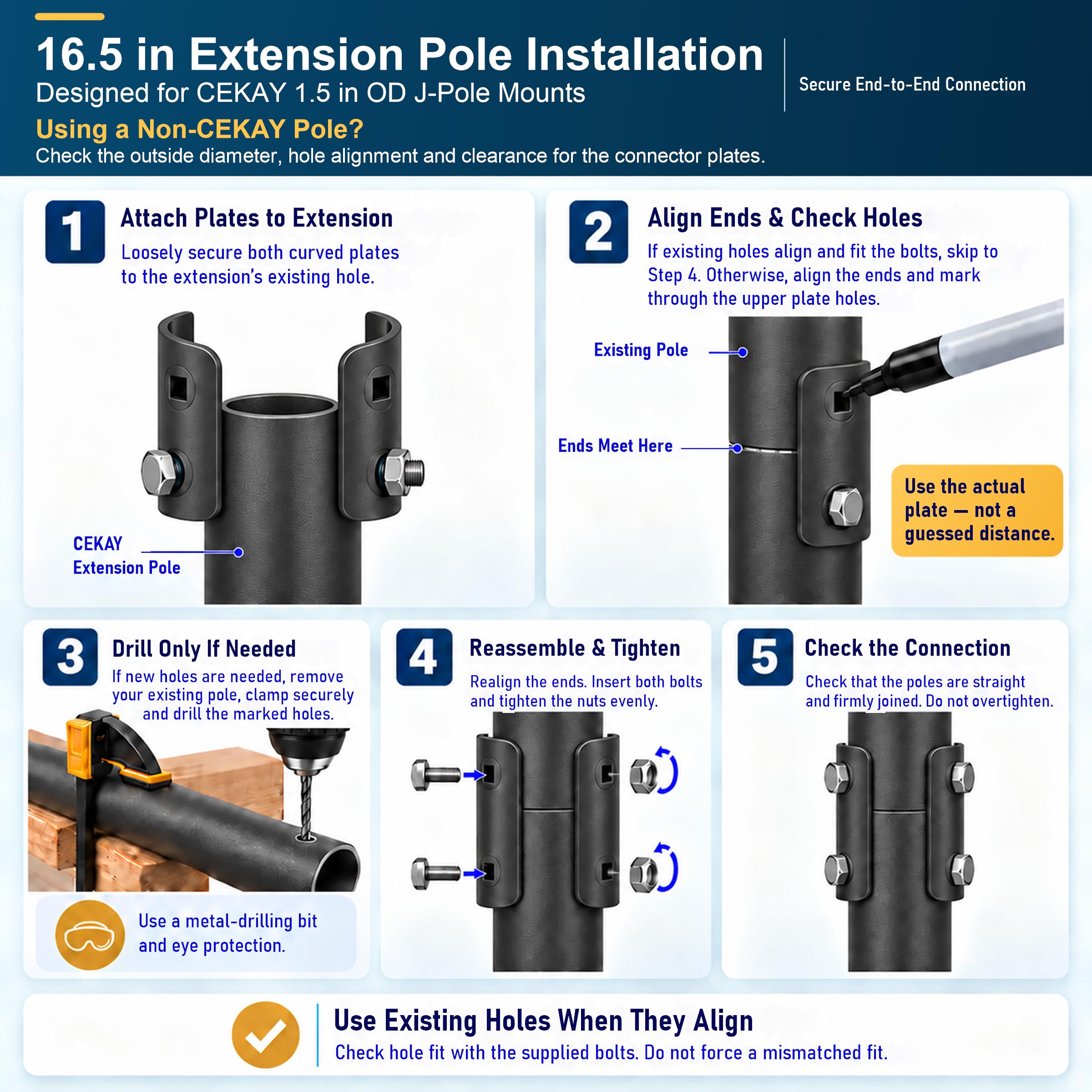 cekay extension pole next to ruler illustrating accurate 16.5-inch size benefit