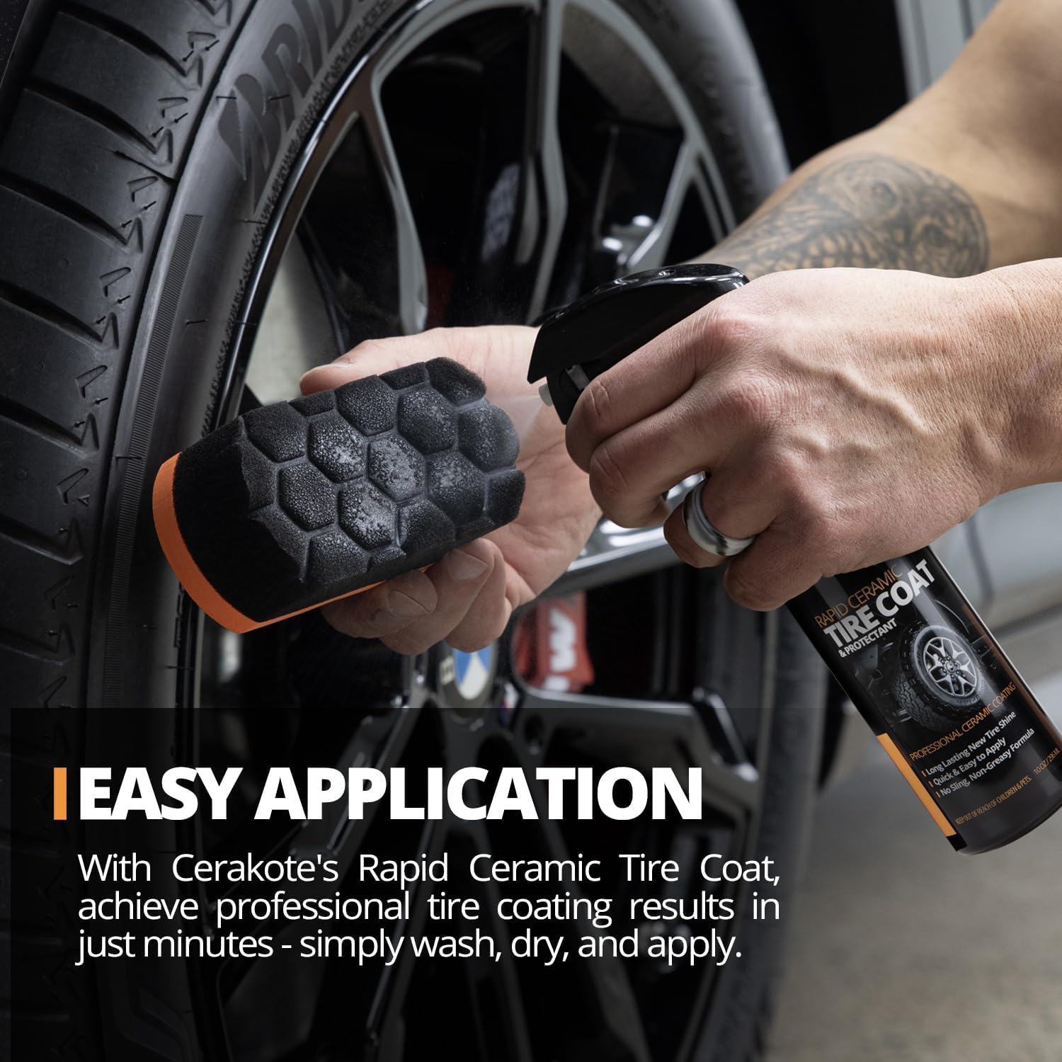 Applying CERAKOTE by hand to a tire for fast professional results