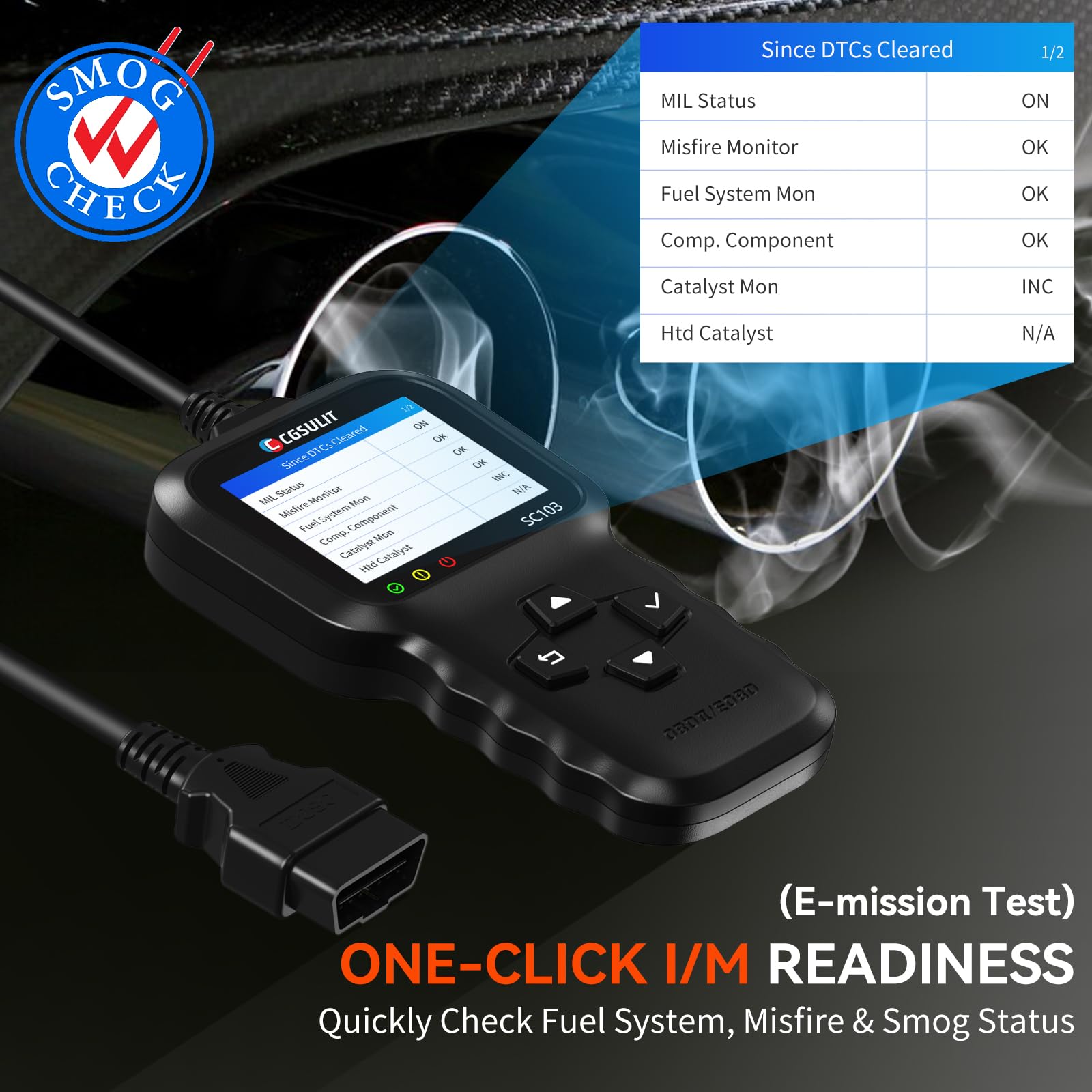 CGSULIT SC103 OBD2 connector and cable ready to plug in for instant diagnostics