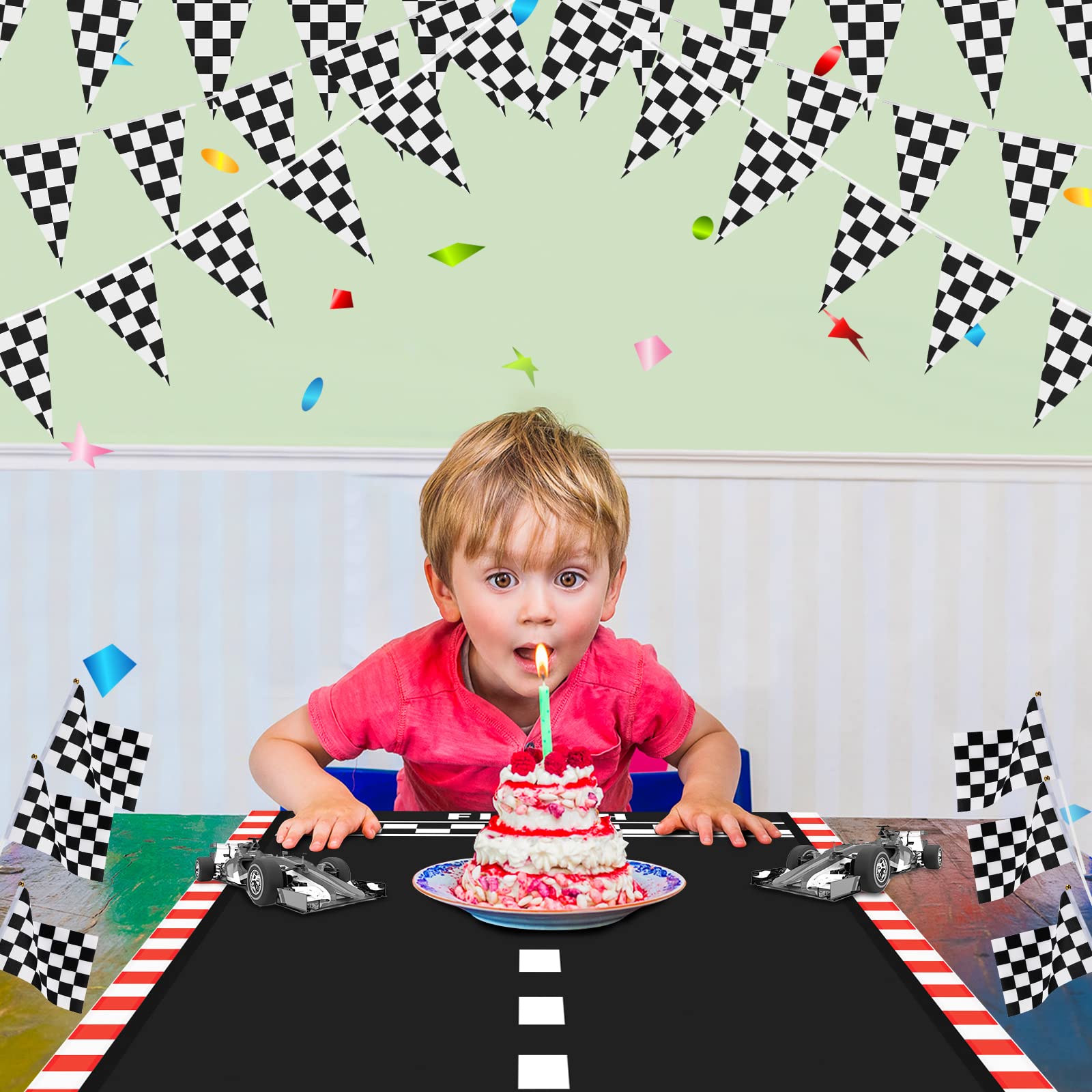 Chalyna racetrack used as a photo booth floor creating playful, themed pictures