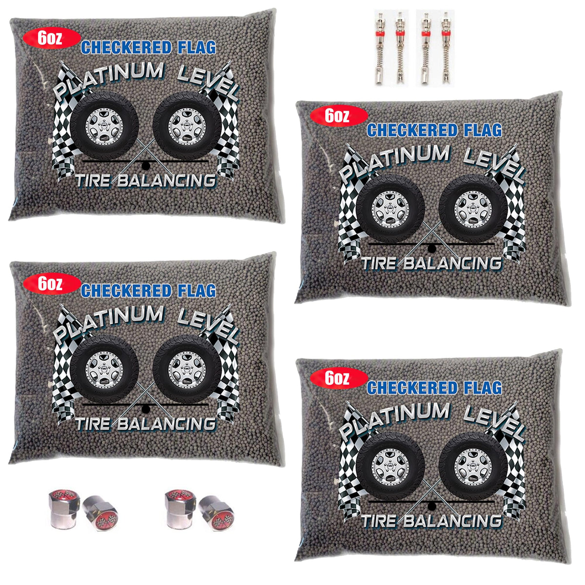 Checkered Flag front packaging showing four 6oz bead bags and clear labeling benefiting quick identification