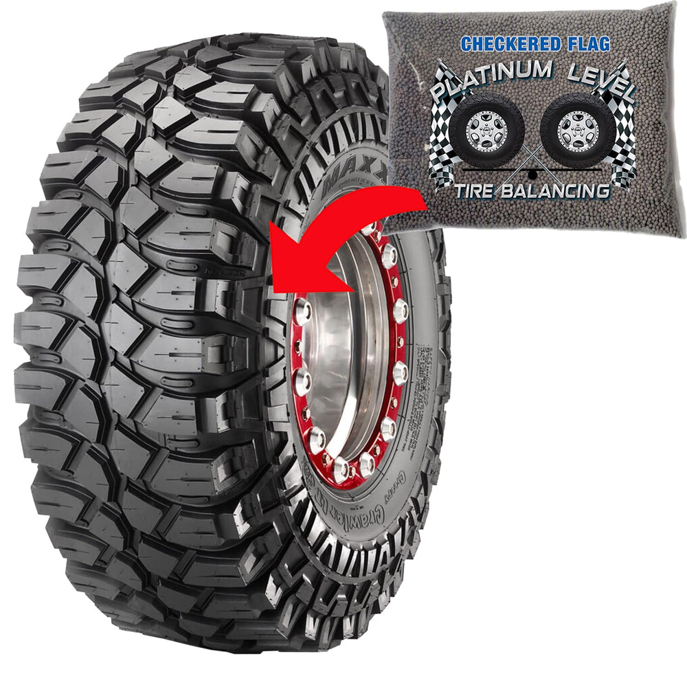 Checkered Flag beads visible inside truck wheel demonstrating reduced vibration during operation