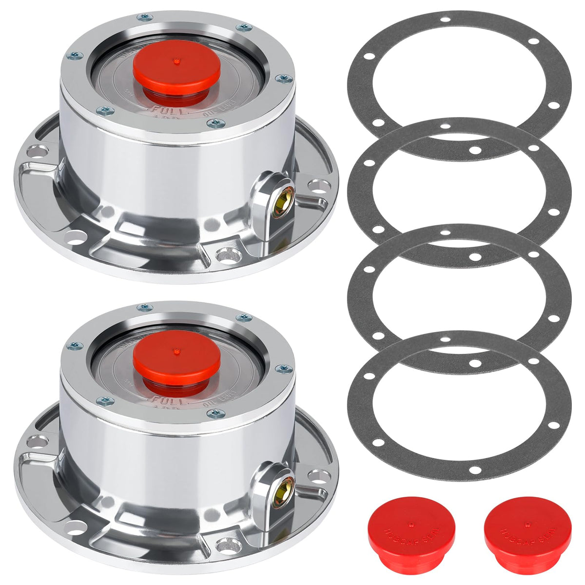 CheeMuii front view hub caps showing polished aluminum and bolt flange for durable sealing
