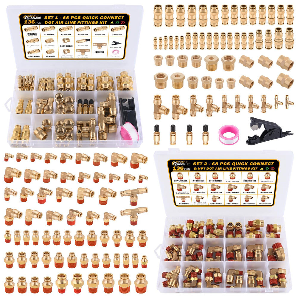 CheeMuii kit layout showing full 136-piece DOT fitting assortment for repair readiness