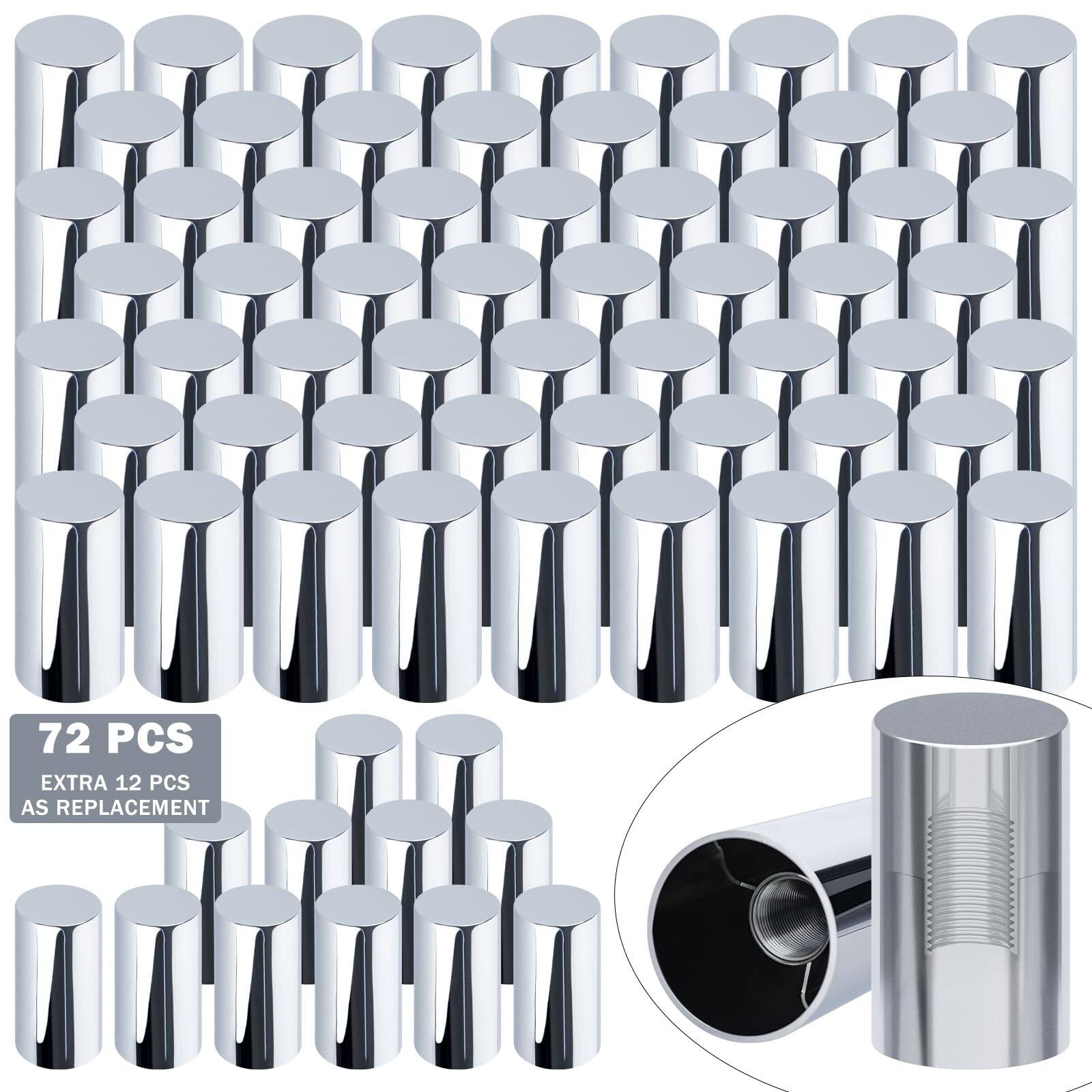 CheeMuii front view of 72pcs chrome lug nut cover kit for full replacement