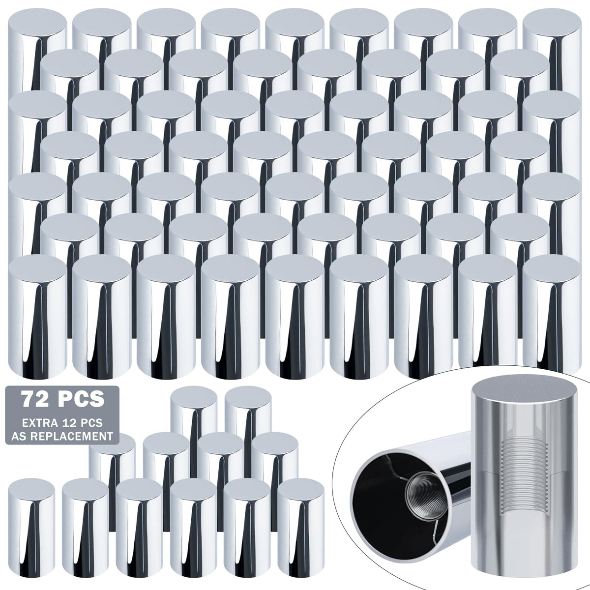 CheeMuii front view of 72pcs chrome lug nut cover kit for full replacement