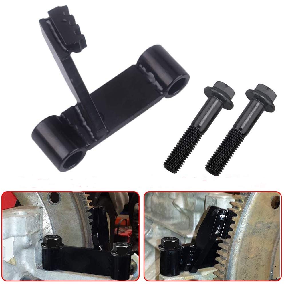 Chelhead front view of flywheel locking tool showing mounting holes and shape for secure fit