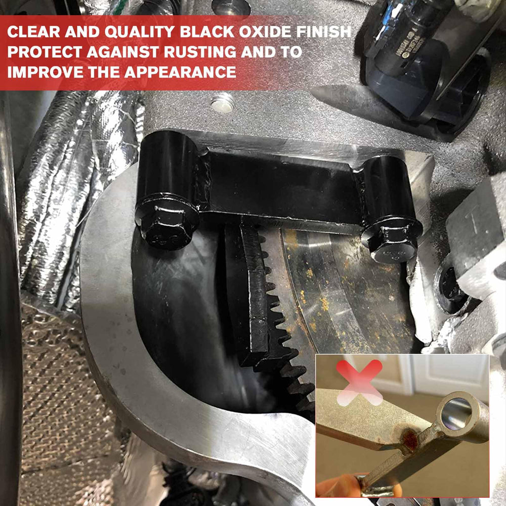 Chelhead tool engaging ring gear teeth to hold crankshaft steady during high torque tasks
