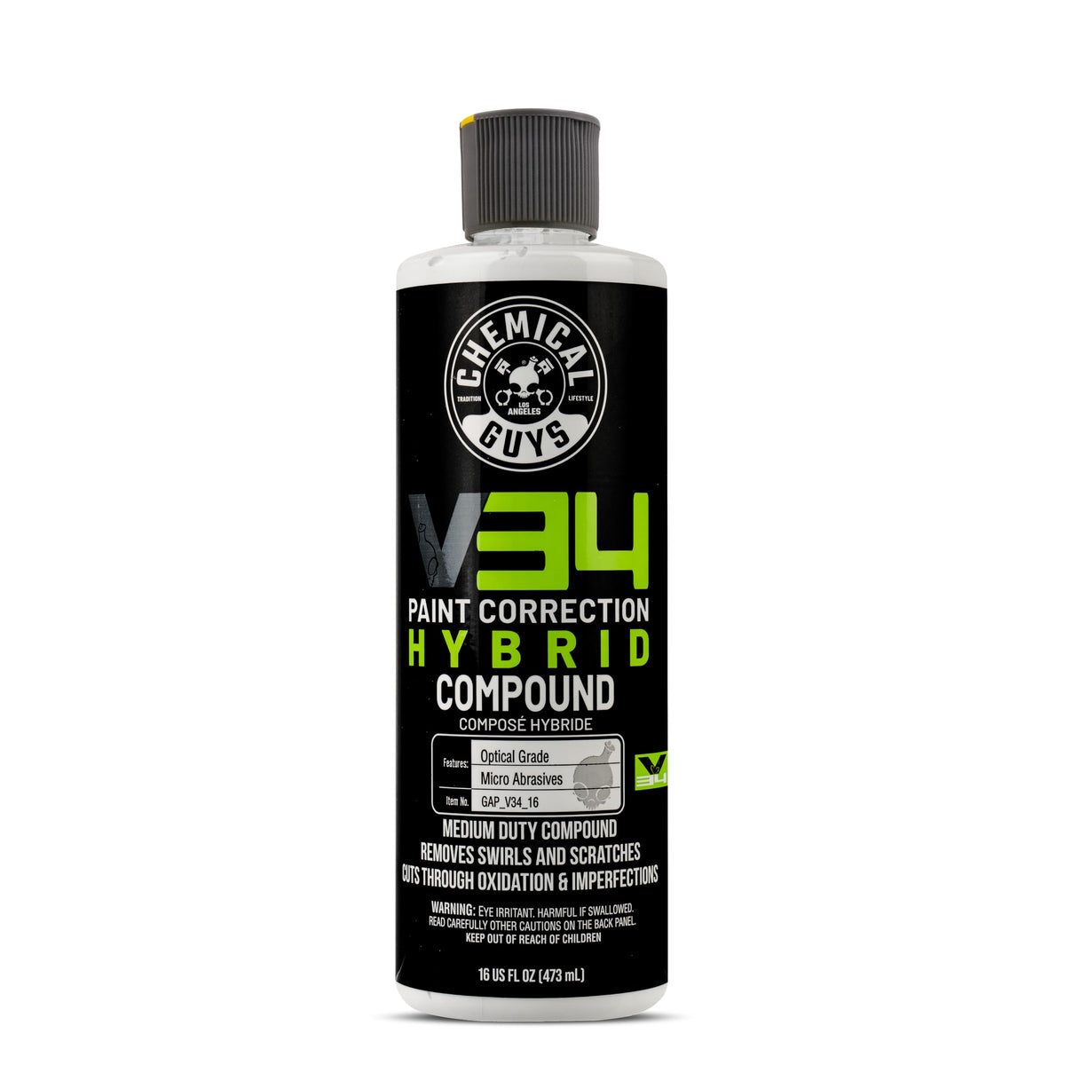 Chemical Guys V34 front label displaying product name and size for easy identification