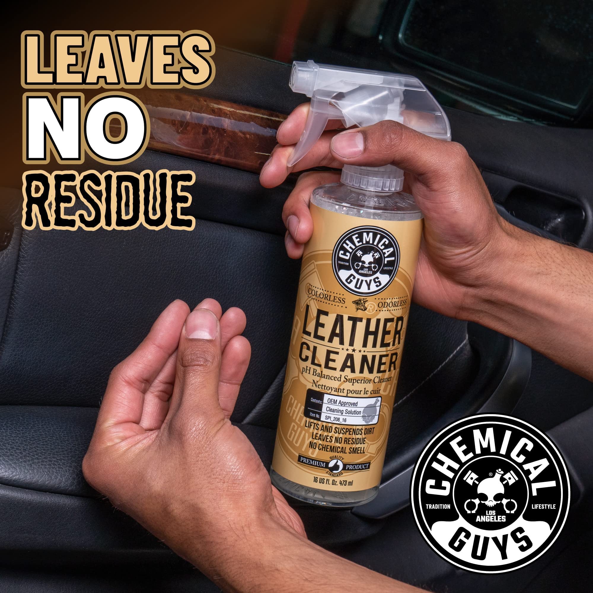 Chemical Guys application on car seat demonstrating safe cleaning result