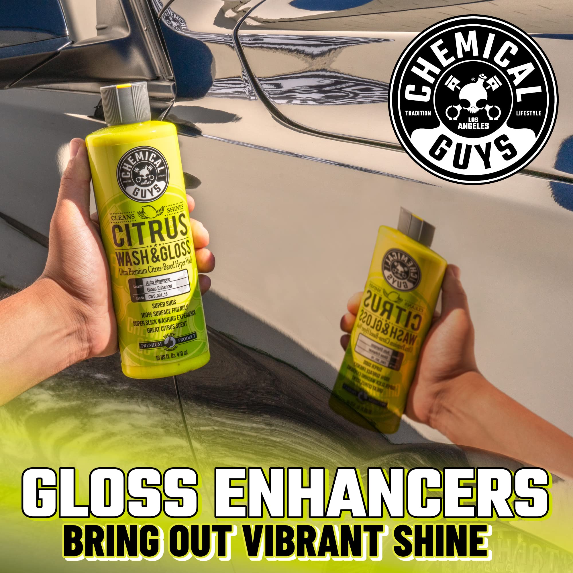 Chemical Guys before and after wash showing improved surface gloss