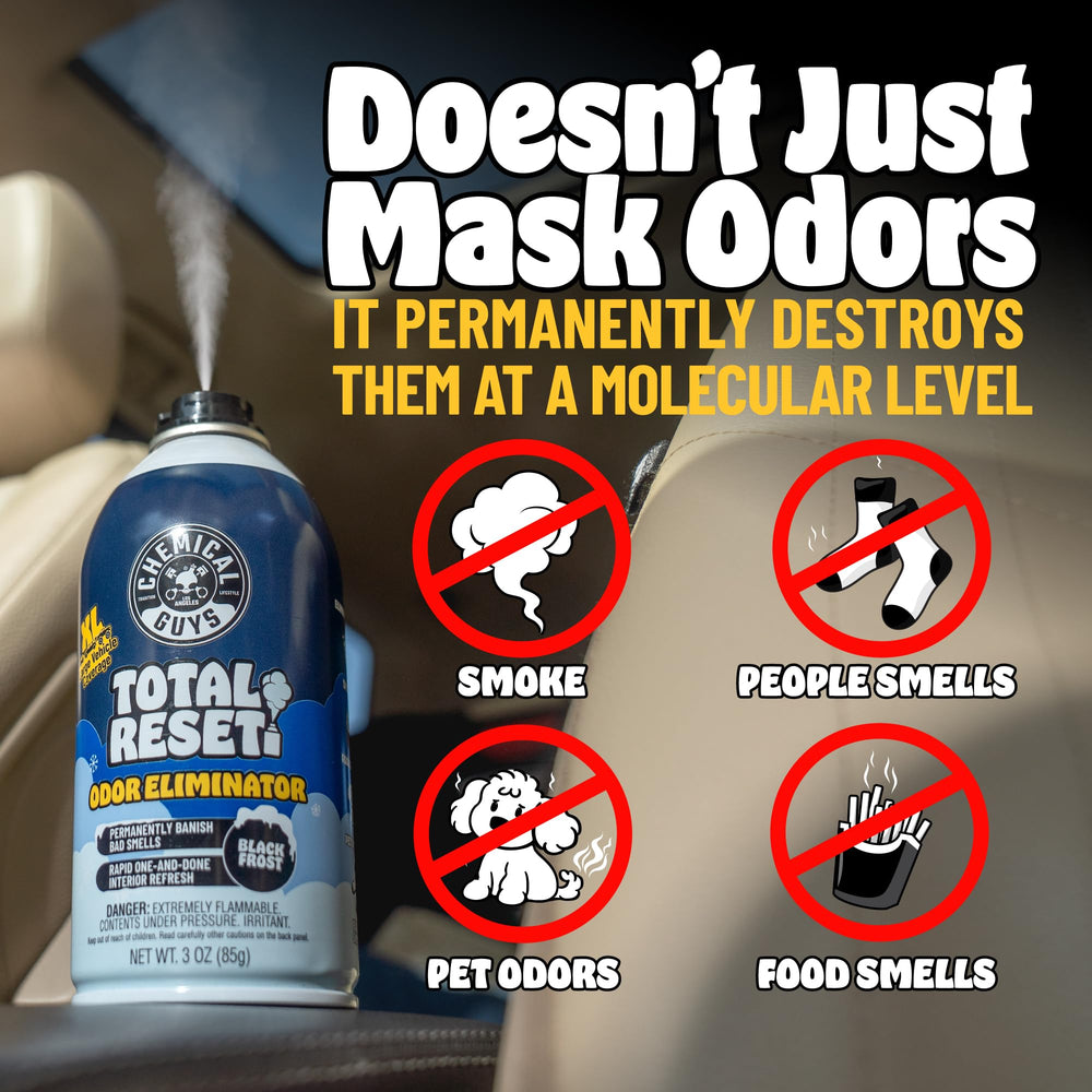 Chemical Guys Black Frost can placed in car interior showing full-cabin refresh benefit