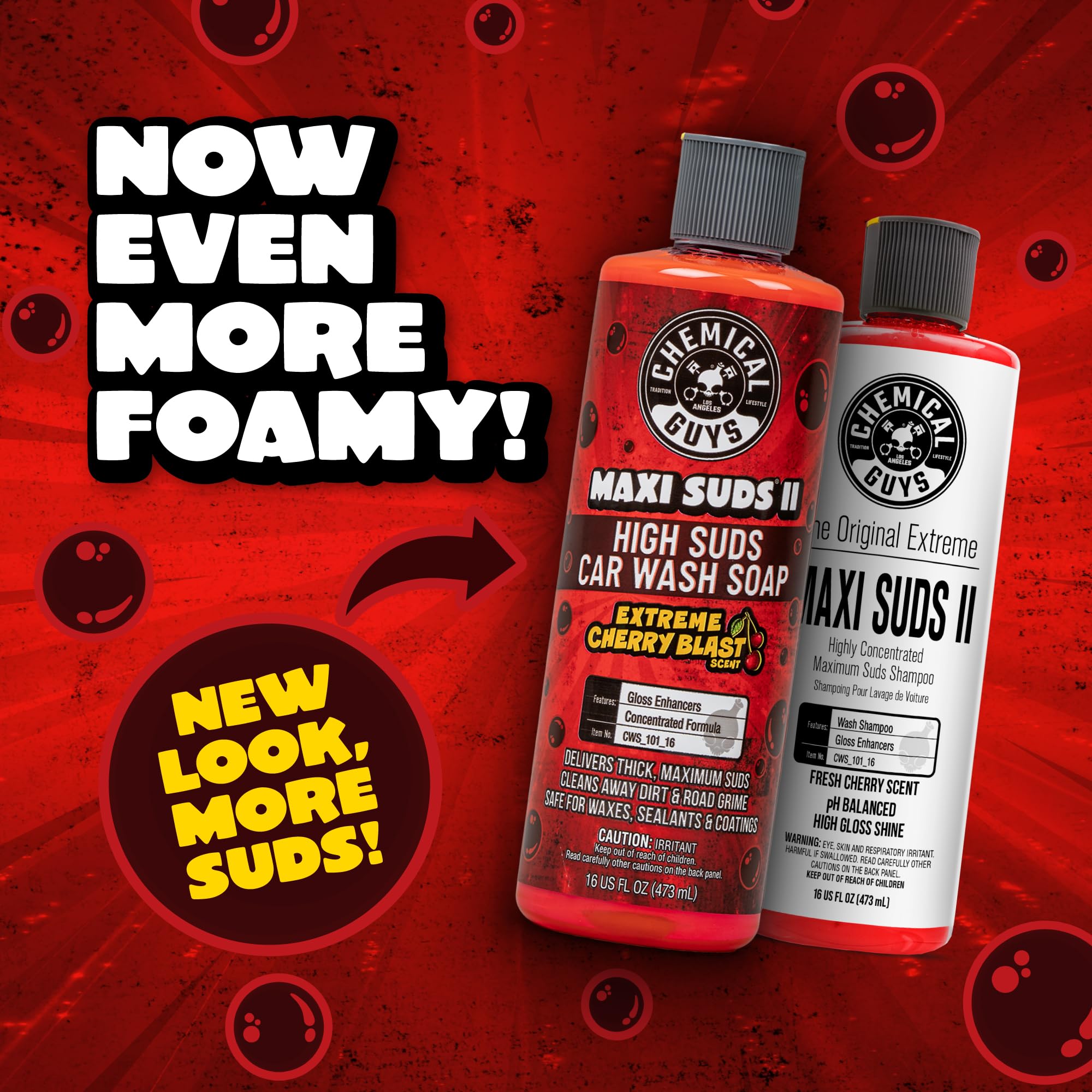Chemical Guys bottle label close-up highlighting cherry scent and pH-balanced formula