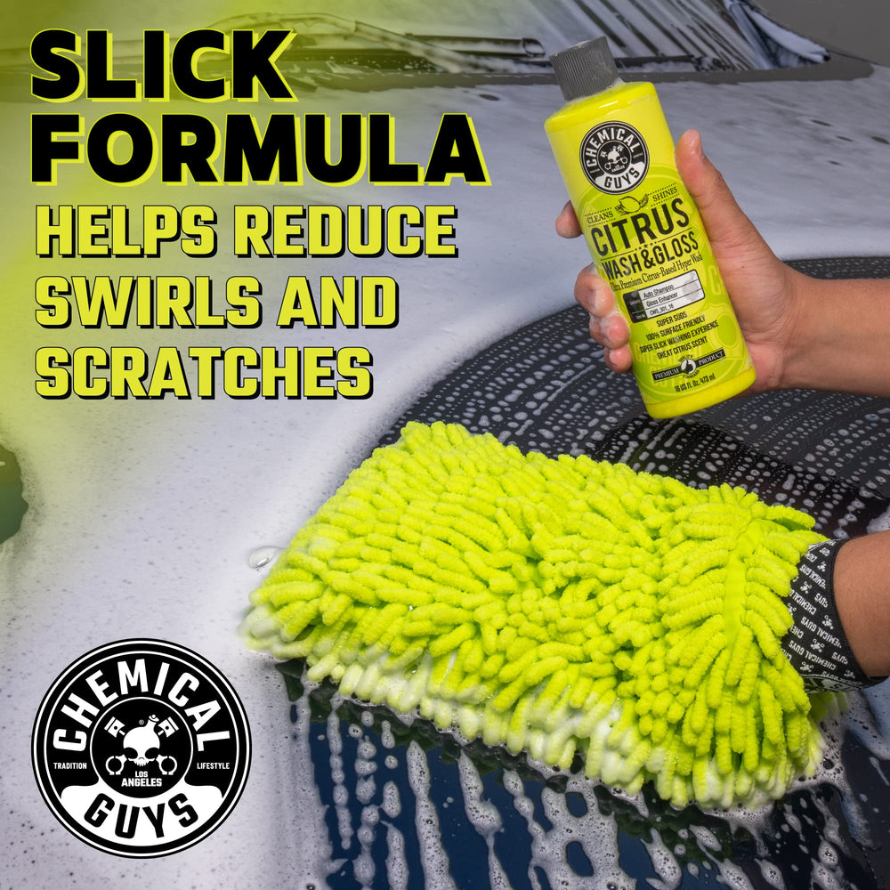 Chemical Guys Citrus Wash & Gloss bottle label showing high-suds formula