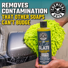 Chemical Guys bottle angled to display 64 oz size and ergonomic grip benefit