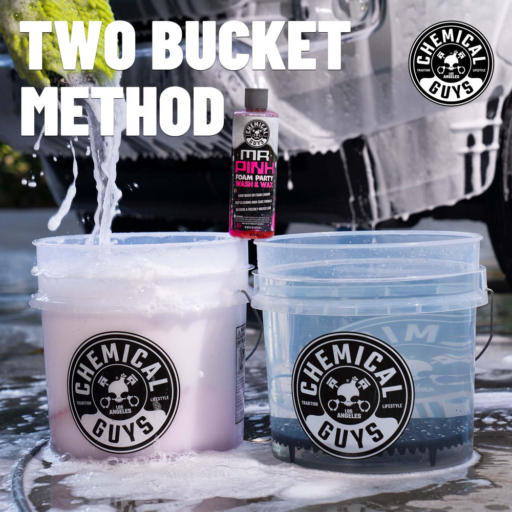 Chemical Guys Cyclone Dirt Trap installed in a 5-gallon bucket demonstrating scale and compatibility