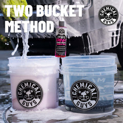 Chemical Guys Cyclone Dirt Trap installed in a 5-gallon bucket demonstrating scale and compatibility
