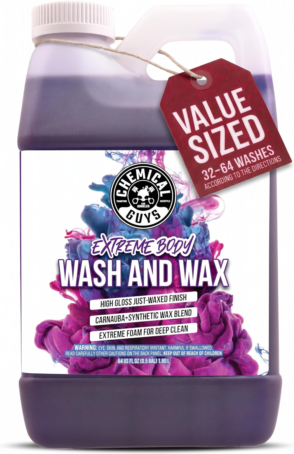 Chemical Guys bottle front label showing product name and size benefits