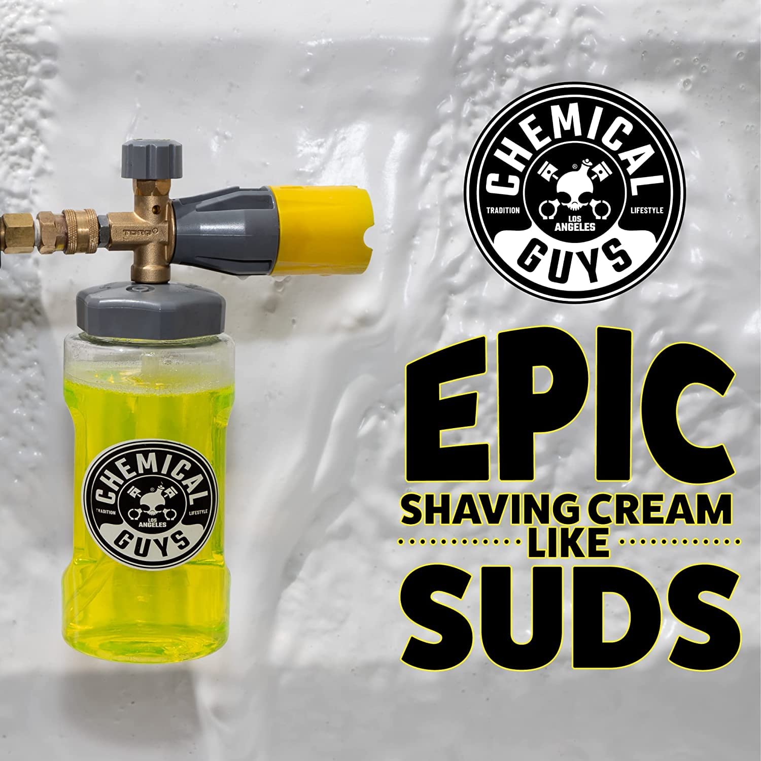 Chemical Guys foam cannon connector close-up for fast pressure washer attachment