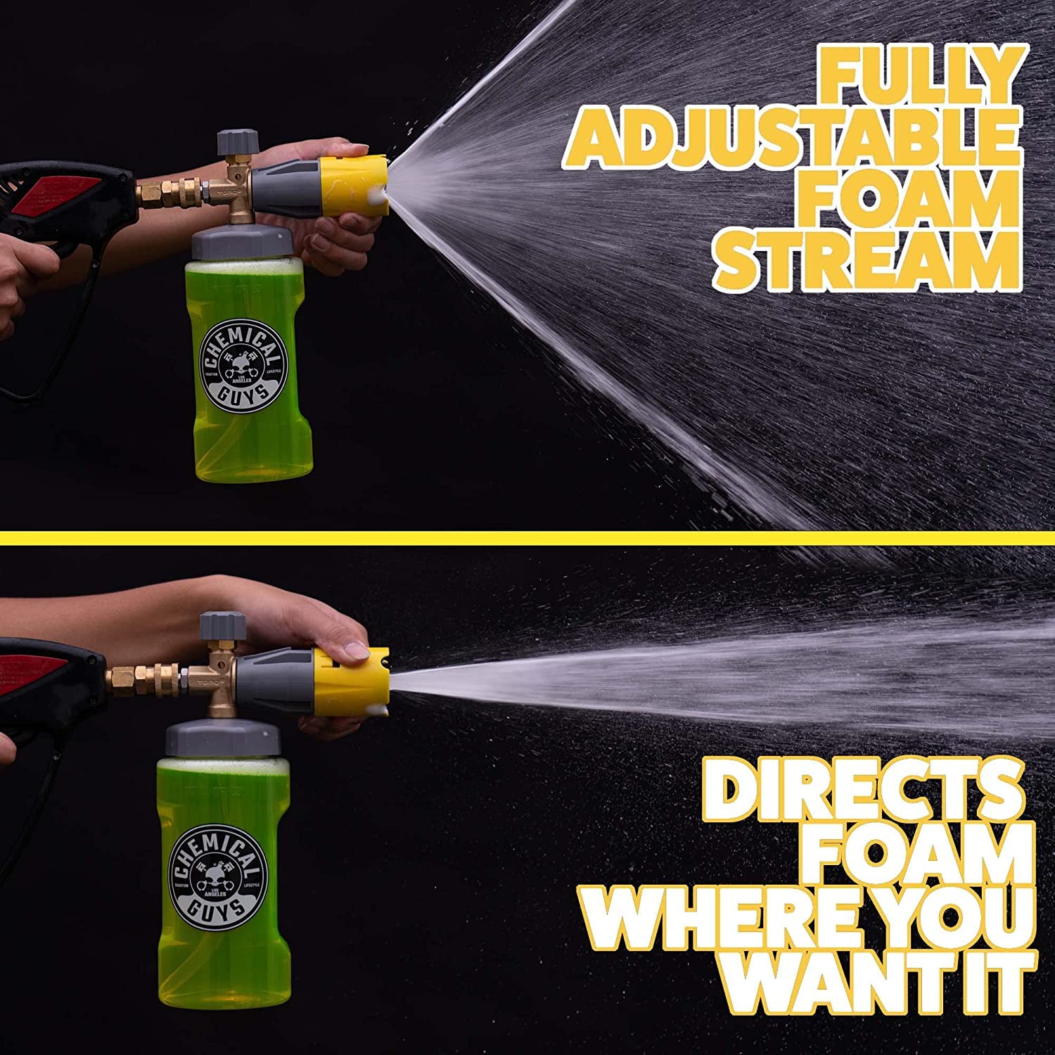 Chemical Guys foam cannon in use on SUV delivering clingy foam to lift dirt