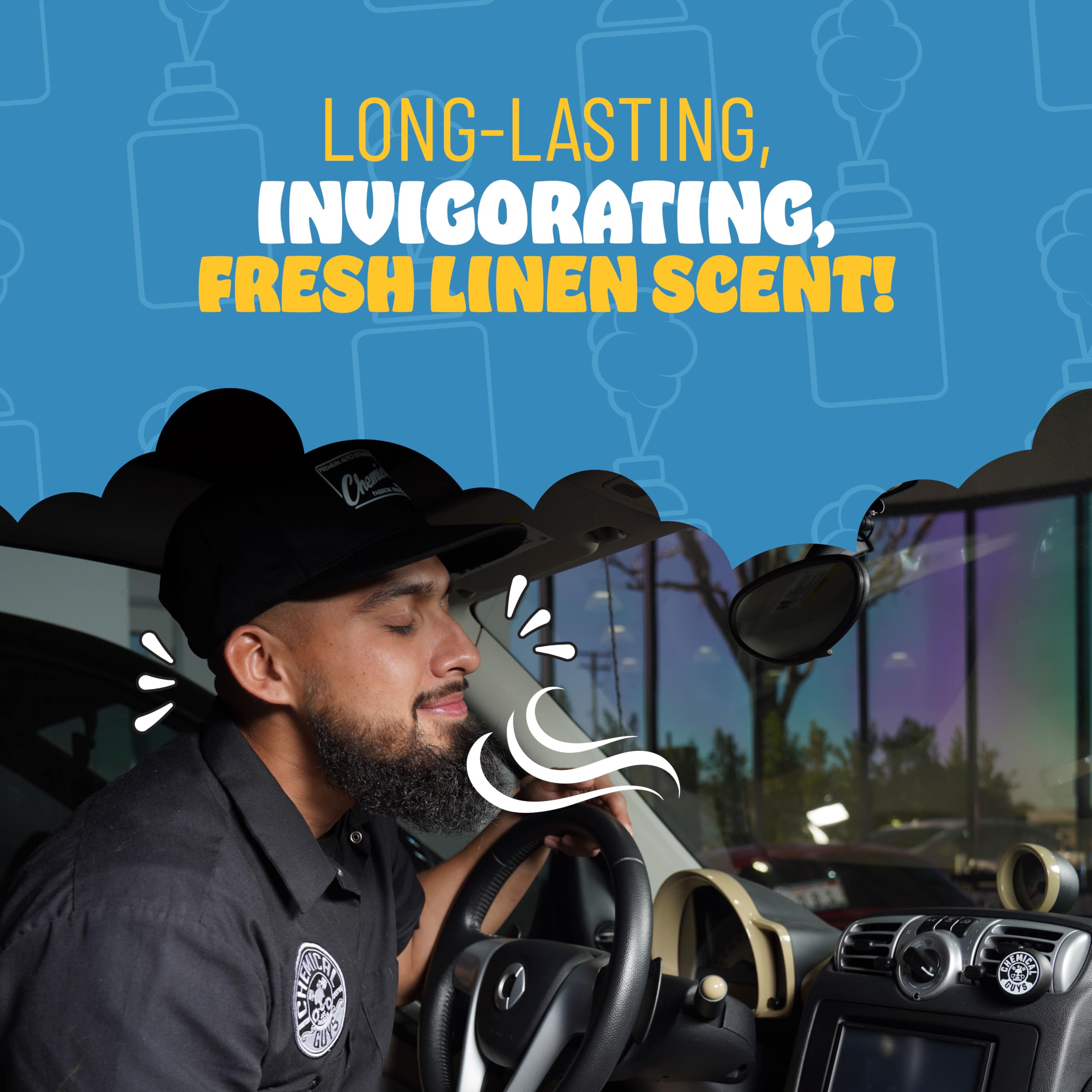 Chemical Guys fogger in rideshare vehicle portraying refreshed cabin for passengers