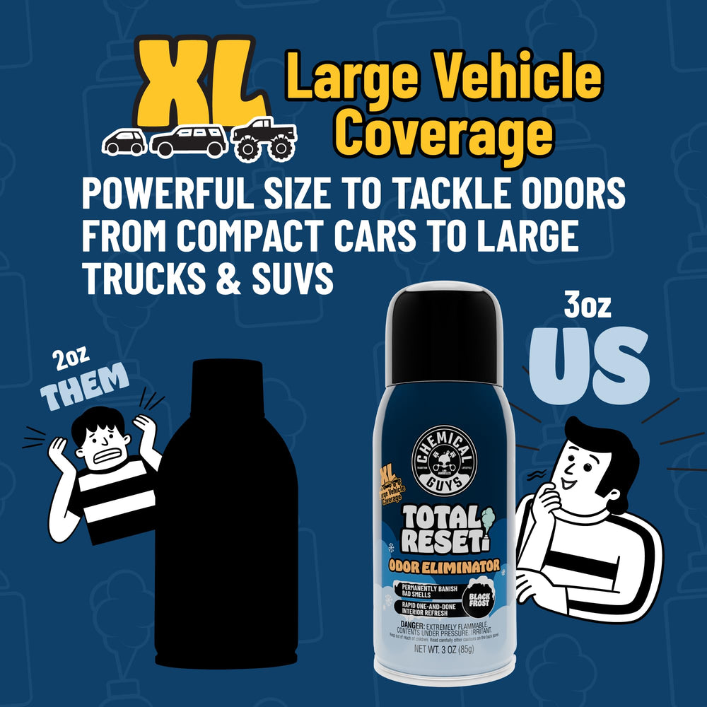 Chemical Guys can beside a hand for scale showing compact size and portability benefit