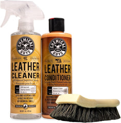 Chemical Guys front packaging of leather kit showing contents and benefits