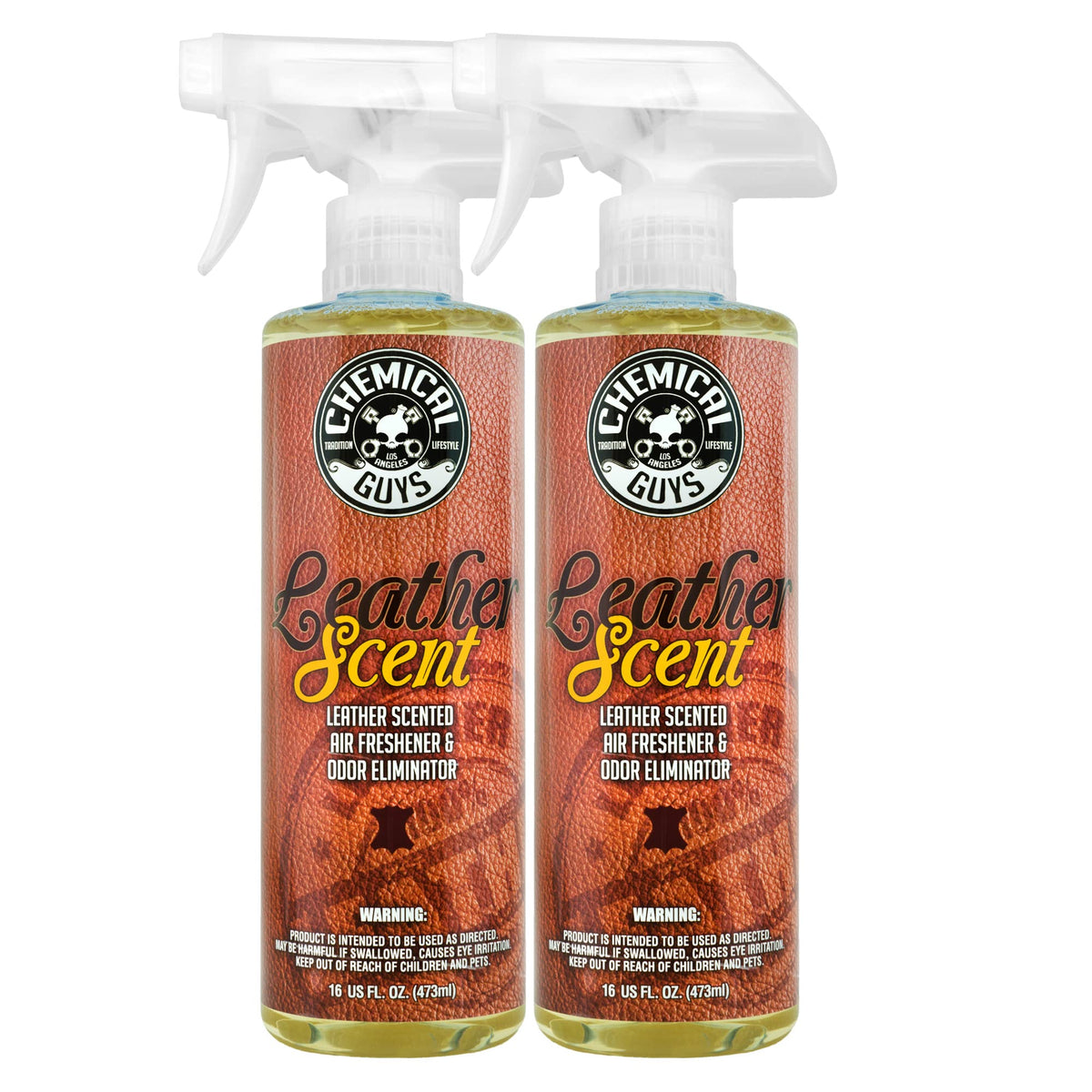 Chemical Guys front packaging showing two bottles and leather scent benefit