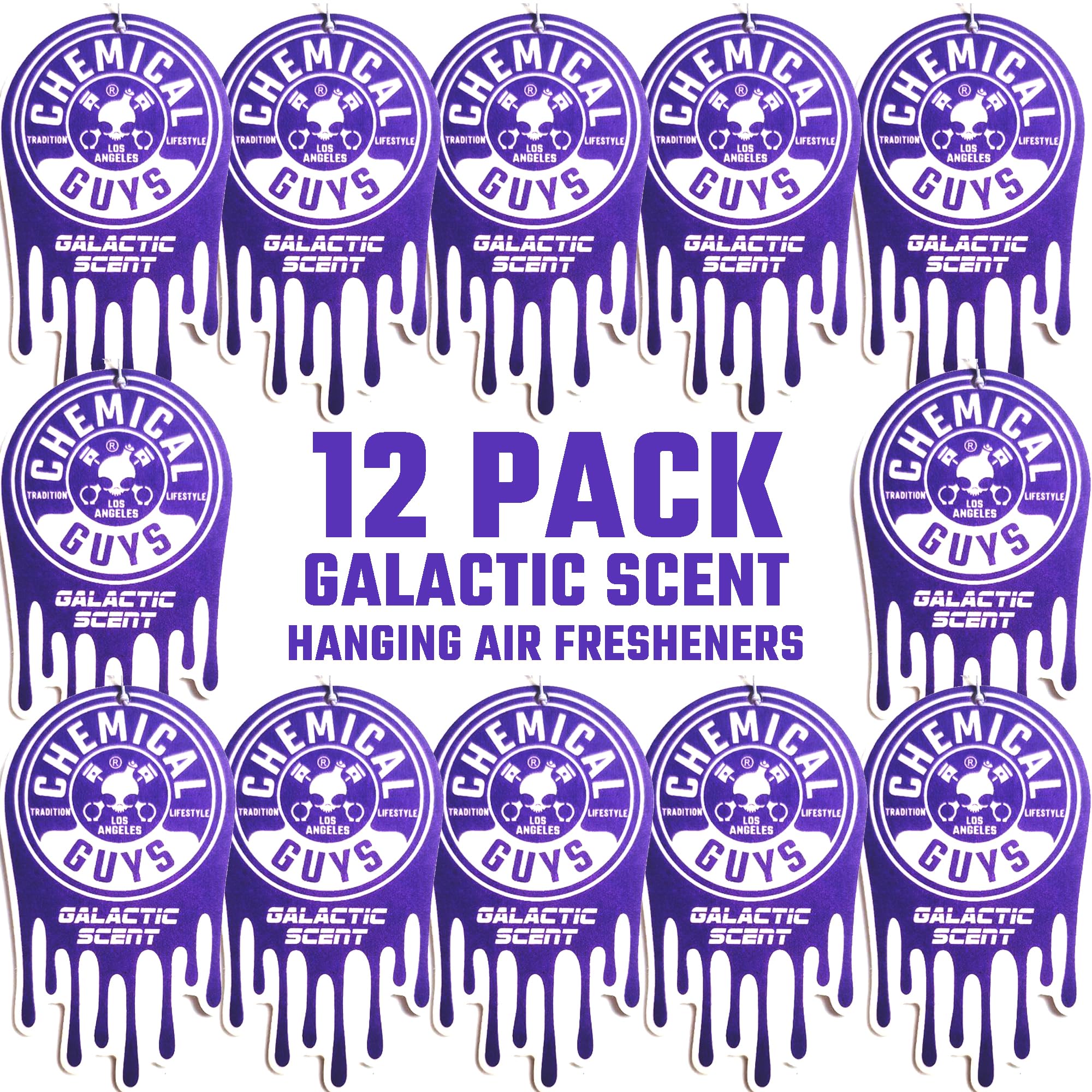 Chemical Guys front packaging showing 12-pack Galactic fresheners and bulk value