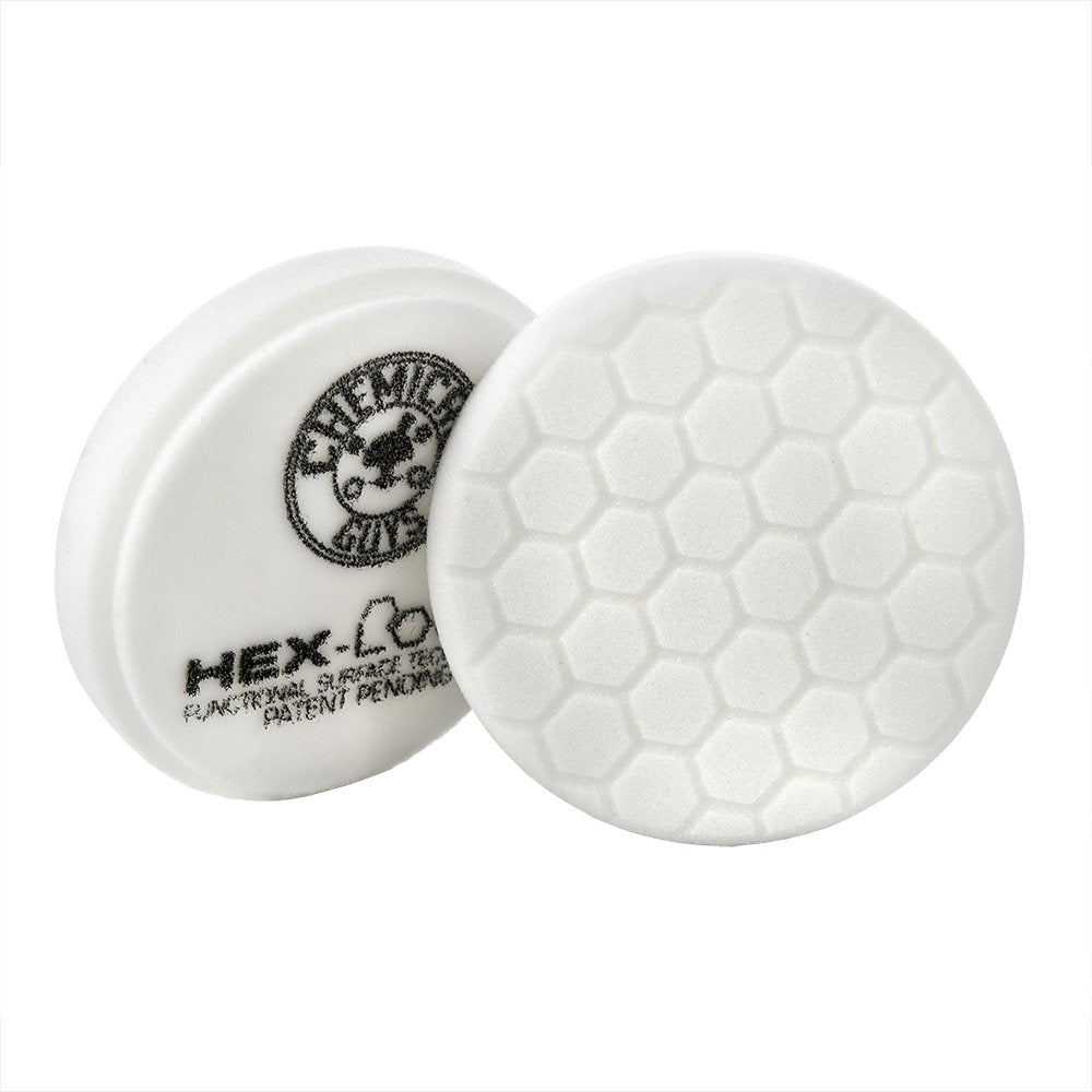 Chemical Guys pads attached to backing plate demonstrating quick hook-and-loop benefit