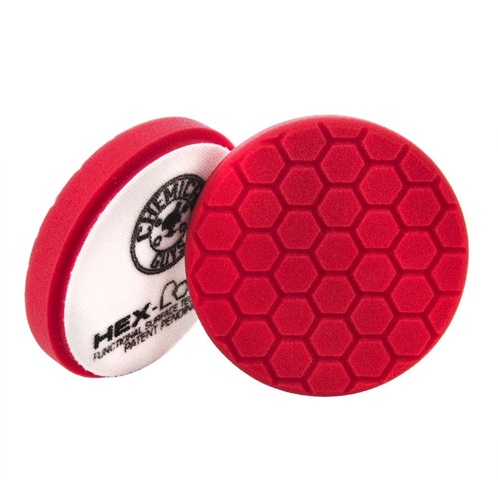 Chemical Guys pads next to ruler showing 6.5 inch size for large-panel coverage