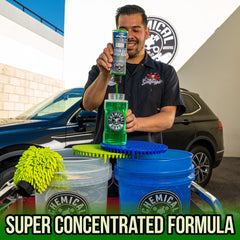 Chemical Guys thick foam blanketing car demonstrating safe dirt lifting