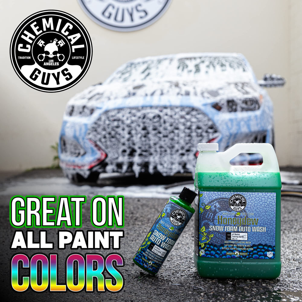 Chemical Guys suds on car hood demonstrating lubrication and gentle cleaning
