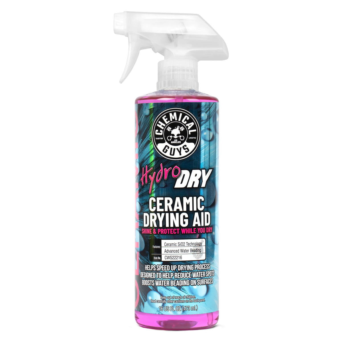 Chemical Guys HydroDry front label showing product name and size, clear identification benefit