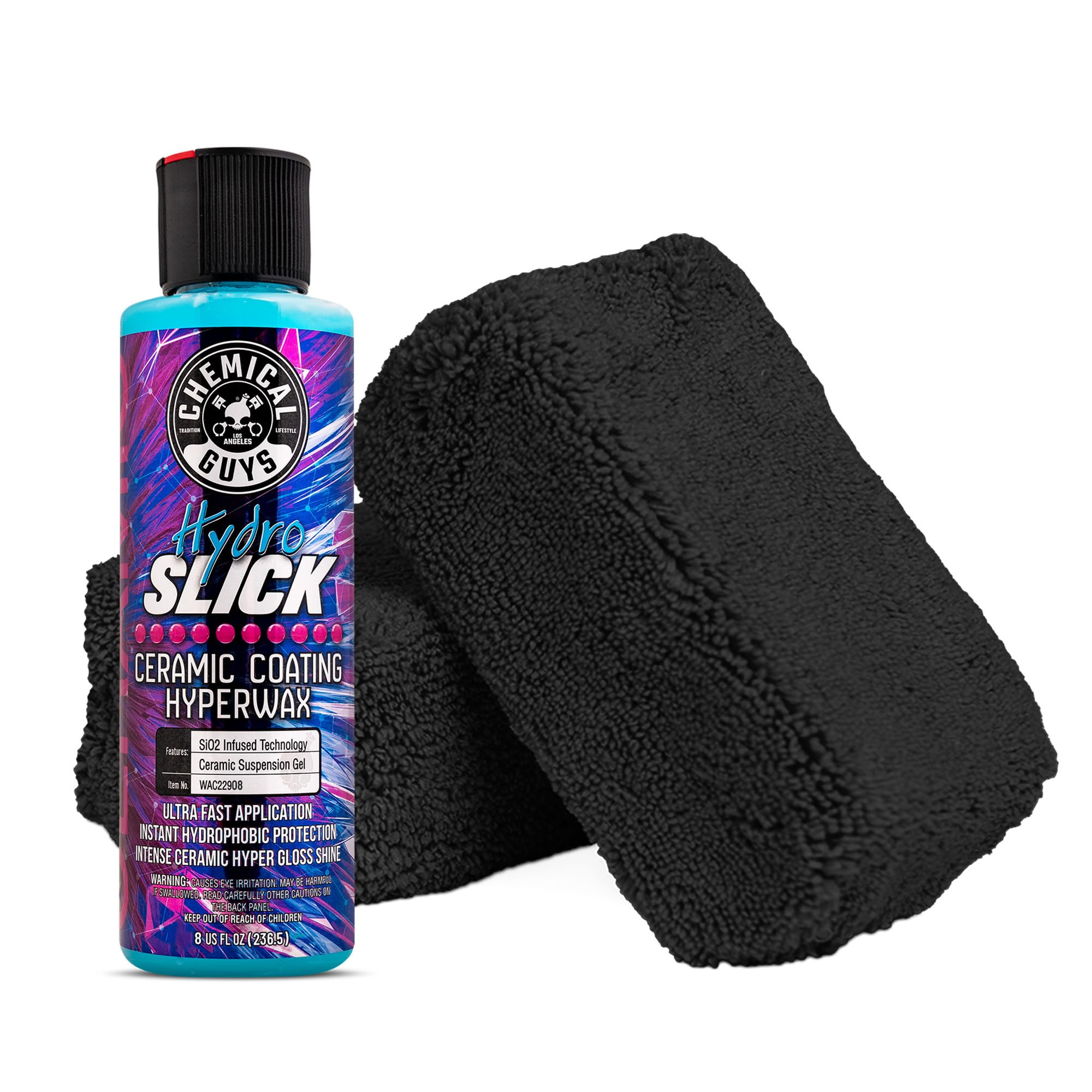Chemical Guys HydroSlick front packaging showing product and applicators for glossy protection