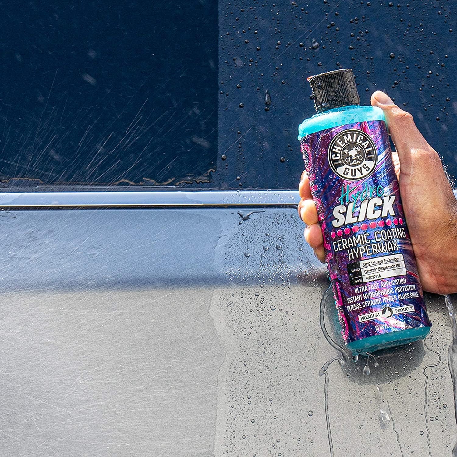 Chemical Guys HydroSlick on vehicle side profile showing full-car showroom shine